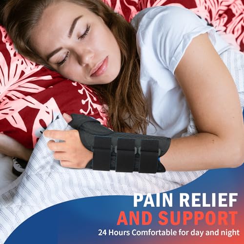 FEATOL Carpal Tunnel Wrist Brace Night Support, Thumb Spica Splint Right Hand for De Quervains Tenosynovitis, Tendonitis, ...