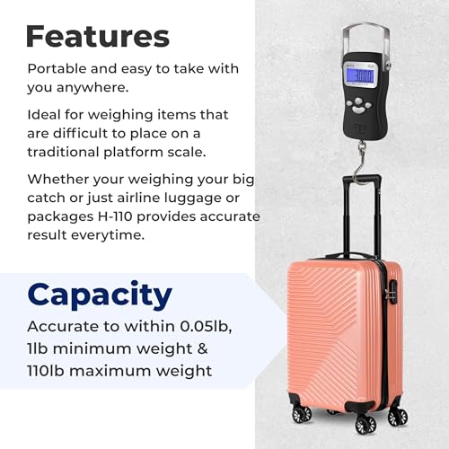 AWS Digital Luggage Scale, Fish Weighing Scale, Hanging Scale 110lb/50kg – Die-Cast Metal Construction, Built-in Tape Meas...