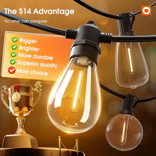 addlon 50FT LED Outdoor String Lights with Edison Shatterproof Bulbs, Weatherproof Strand, Commercial Grade Patio Lights, ...