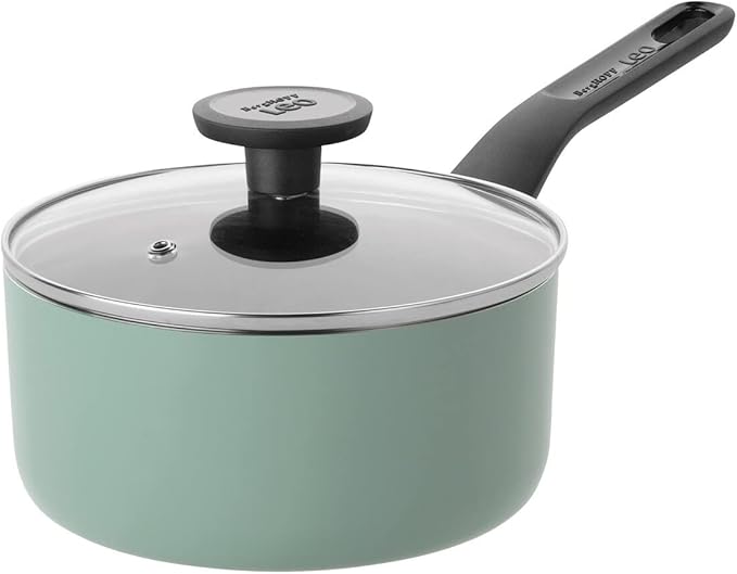 BergHOFF Sage Non-stick 7Pc Cookware Set, Glass Lid with Steam Vent, Pressed Aluminum, FernoGreen Non-toxic Nonstick Coating with Stay-cool Handle