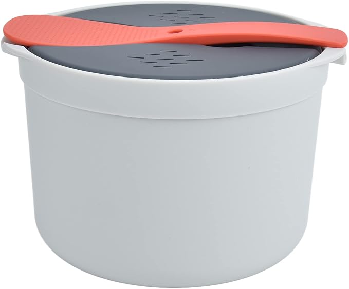Ejoyous Microwave Rice Cooker, 2L Microwave Steamer Food Grade PP Material Microwave Rice Cooker with Rice Spoon for Home Kitchen Rice Cooking (Orange)
