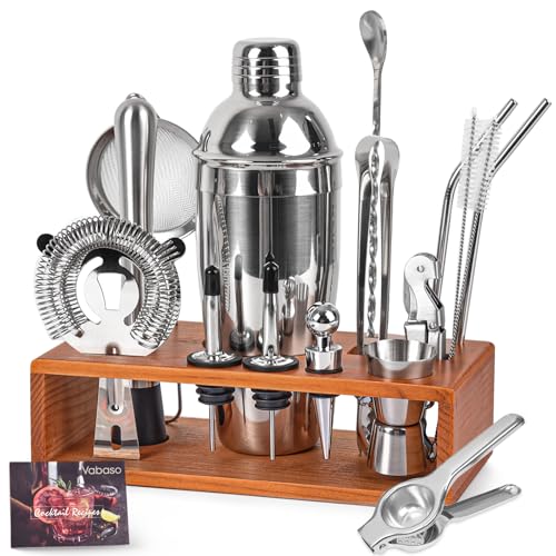 Vabaso 20-Piece Bartender Kit with Stand, Cocktail Shaker Set for Home Bar, 25oz Professional Stainless Steel Bar Tool Set...