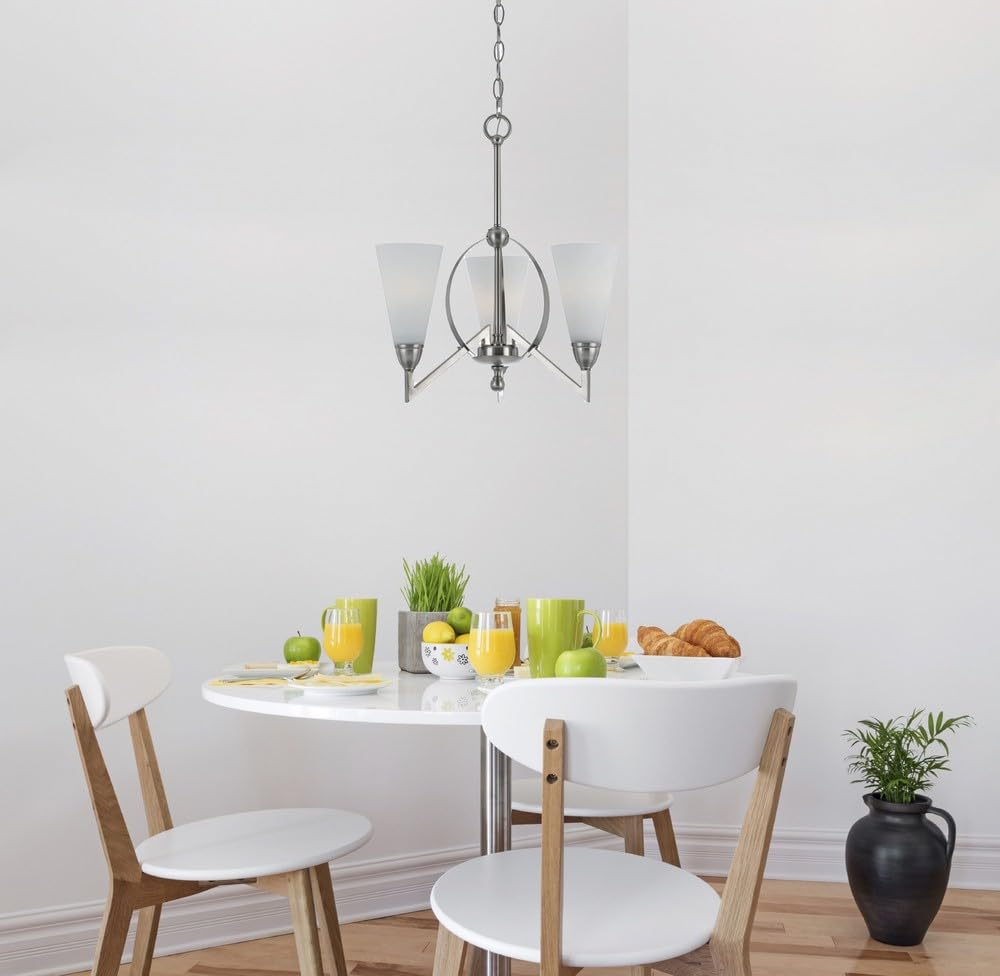 Cal Lighting FX-3508/3 3-Light Chandelier, Metal with Glass Shades, Pwt/Nckl/B/S/Slvr Finish
