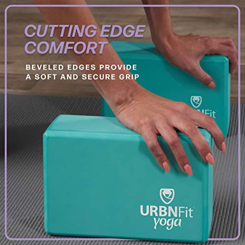 URBNFit Yoga Blocks 2 Pack - Sturdy Foam Yoga Block Set with Strap for Exercise, Pilates Workout, Stretching, Meditation, ...