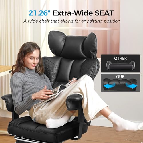 COMHOMA Big and Tall Office Chair 400LBS Wide Ergonomic Gaming Chair with Deluxe Embossing Leather with Foot Rest 150°Recl...