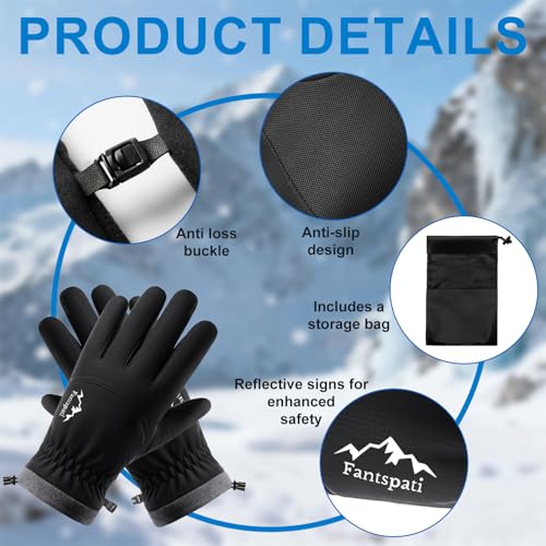 Fantspati Winter Waterproof Ski Gloves Men Women, Warm Windproof Snow Gloves with Touch Screen Fingers Fleece Lined,Glove ...