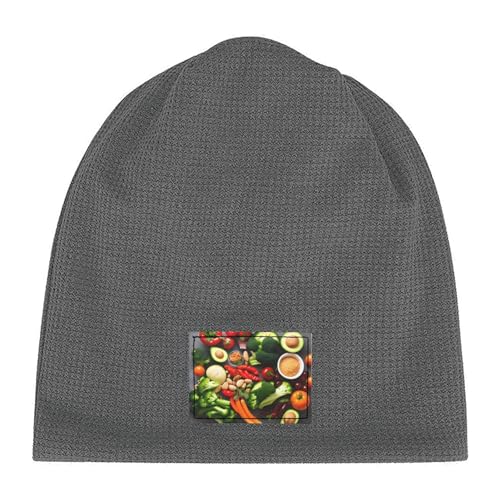 YANYU Healthy Food Print Lightweight Waffle Pullover Hat Men Women Winter Headwear Outdoor Camping Travel