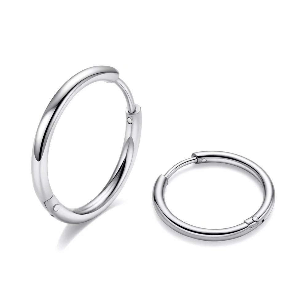 6MM Surgical Steel Hoop Earrings, Silver Huggie Earrings Mens Hoop Earring Stainless Steel, Mini Ear Huggies 20G Cartilage Pierc