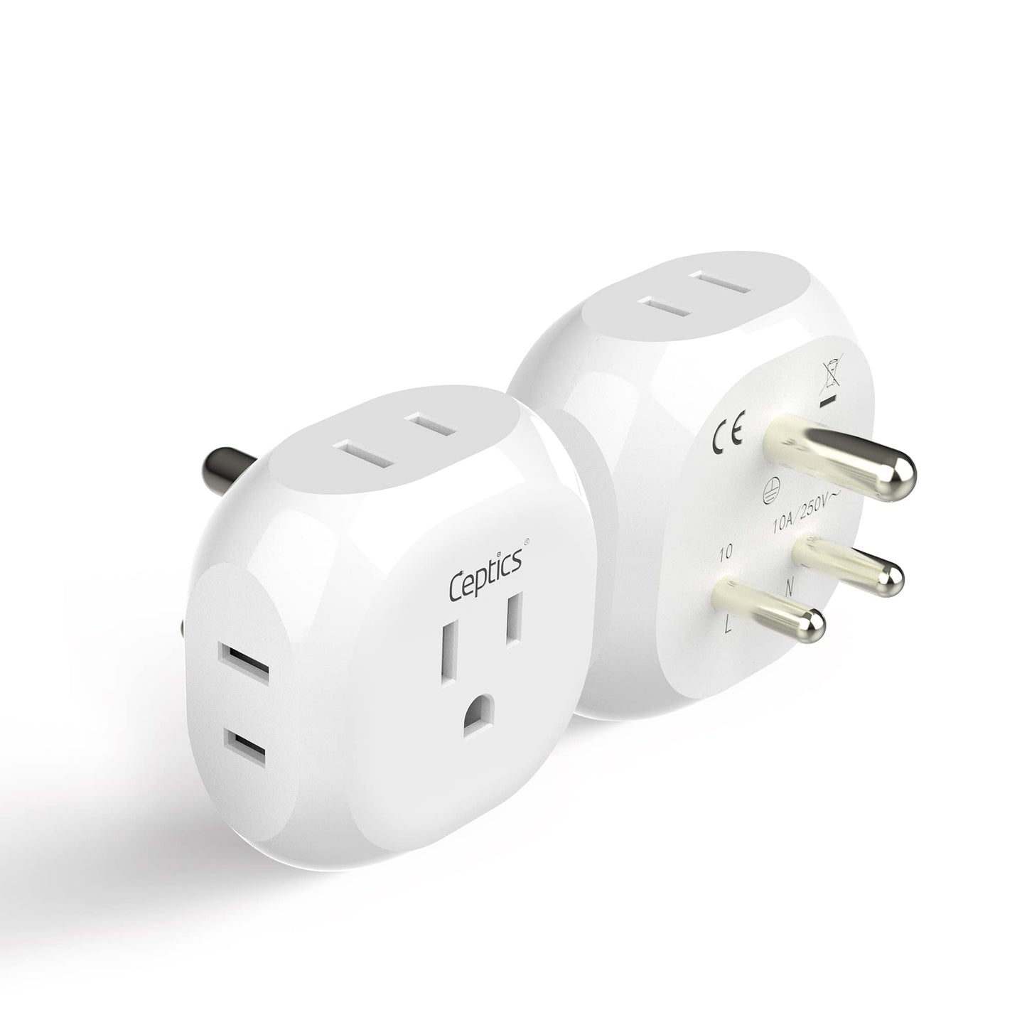 Ceptics India, Pakistan Travel Adapter - 4 Input - Ultra Compact - Light Weight - Usa To Any Type D Countries Such As Bangladesh