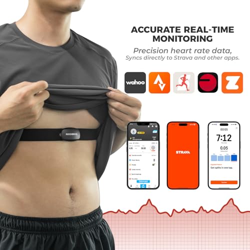 ROCKBROS HRM812 Heart Rate Monitor Chest Strap - ANT + Bluetooth IP67 Waterproof, 800H Battery Life, Wide Compatibility
