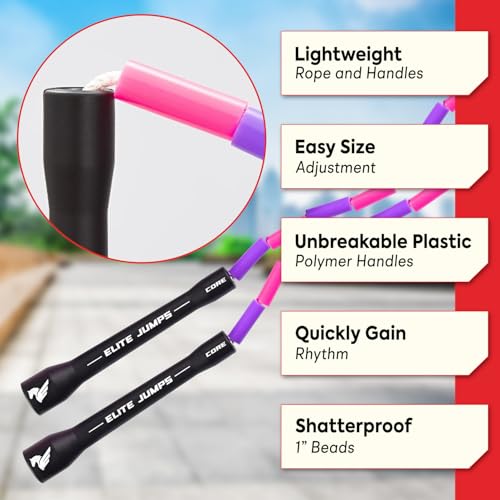 Beaded Kids Exercise Jump Rope - Segmented Skipping Rope for Kids - Durable Shatterproof Outdoor Beads - Light Weight and ...