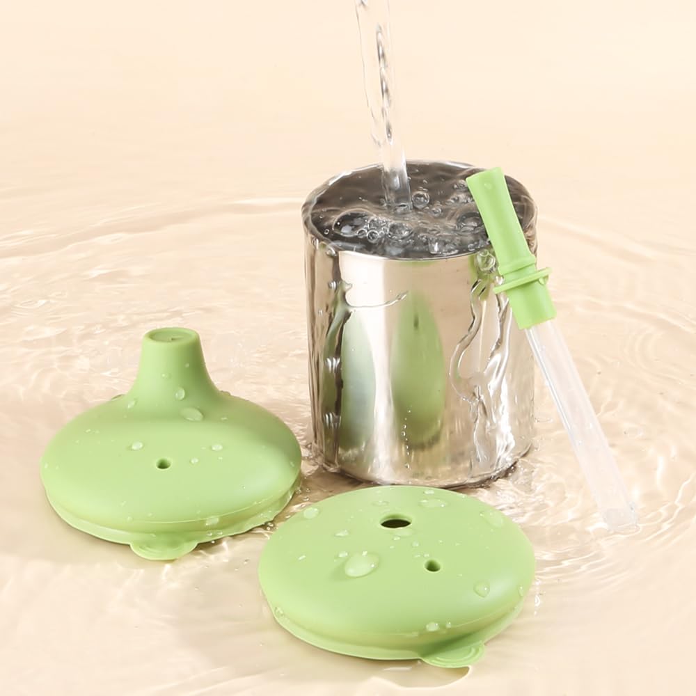 MYCOKI SP Baby Sippy Cup, Double-walled Stainless Steel Kid Mug, Silicone Break Resistant Straw Lid for Infants 6-12 Month Toddlers 1-3 Year Kids, 200ml Kid Water Drinking Cup (Green, 1pc)