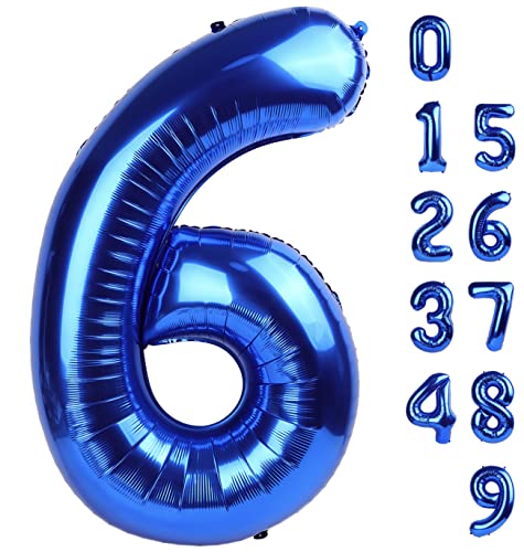 6 Balloon Number 40 Inch, 6 7 Birthday Decorations, 6 Year Old Birthday Balloon for Boy Girl, Navy Blue 16 26 60 65 Number...