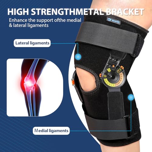 Nvorliy Hinged ROM Knee Brace with Side Stabilizers & Locking Dials, Post Op Knee Immobilizer for Arthritis, ACL, MCL, PC...