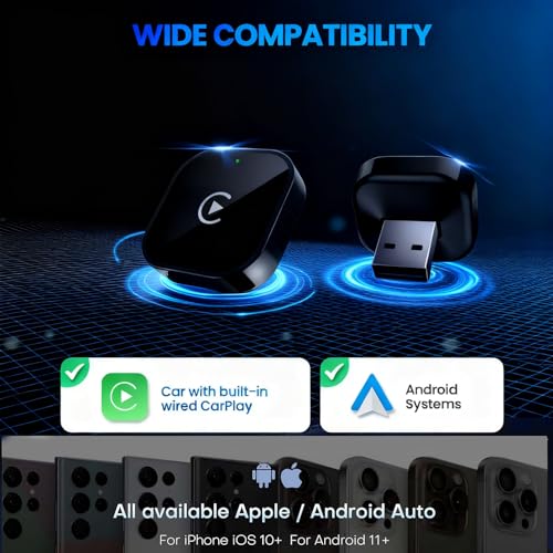 Yizro Wireless CarPlay Adapter for Apple iPhone & Android, 2-in-1 Adapter Convert Wired to Wireless Dongle