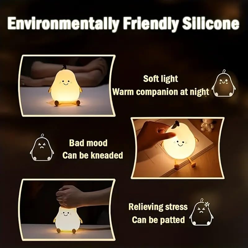 Night Light Cute Tangerine Led Squishy Novelty Animal Night Lamp Dimmable Soft Silicone Nursery Nightlight For Kids  Rechargeable Bedroom Touch Lamp  Dorm Decor  Baby Boys Girls Gift (Pear)
