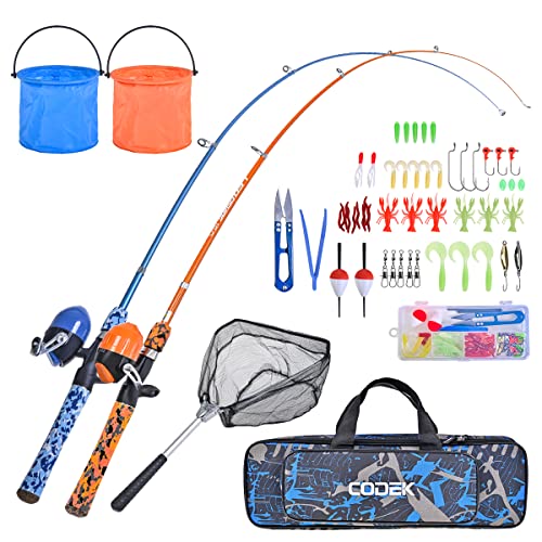 CODEK Kids Fishing Pole Set with Full Starter Kits 2 Set Portable Telescopic Fishing Rod and Spincast Reel Cambos with a F...