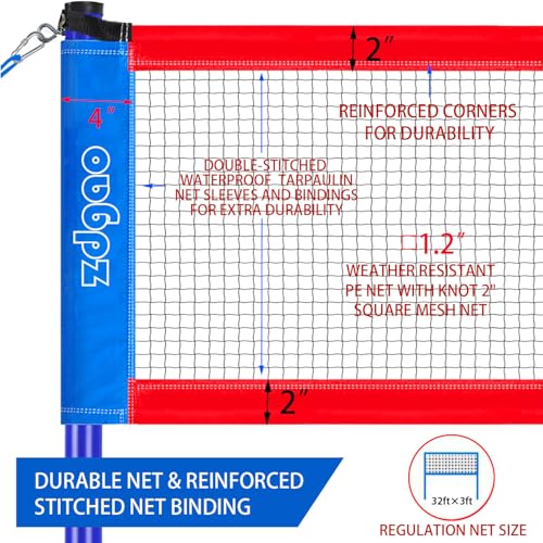 Badminton & Volleyball Combo Set- 32FT Adjustable Professional Volleyball Net for Lawn, Backyard, Easy Set up Volley ball ...