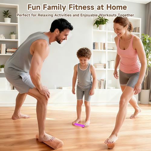 Cork Yoga Balance Board with Blocks and Resistance Bands, Non-Slip Yoga Balance Trainer for Pilates, Fitness, Stability, C...