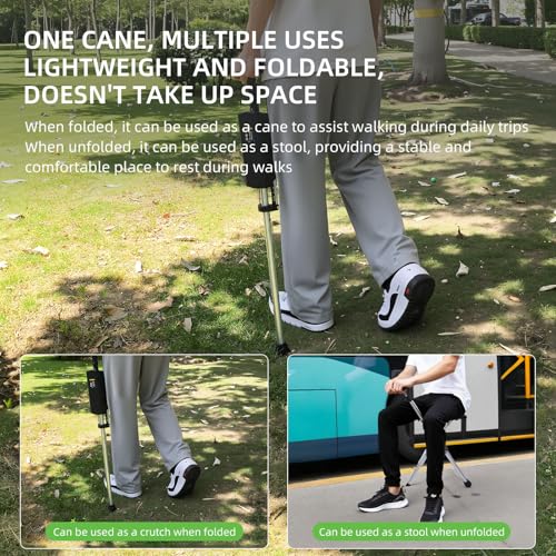 Electric Trekking Hiking Pole Folding Walking Stick with Automatic Foldable Seat Walking Cane Lightweight Aluminum Easy Ca...