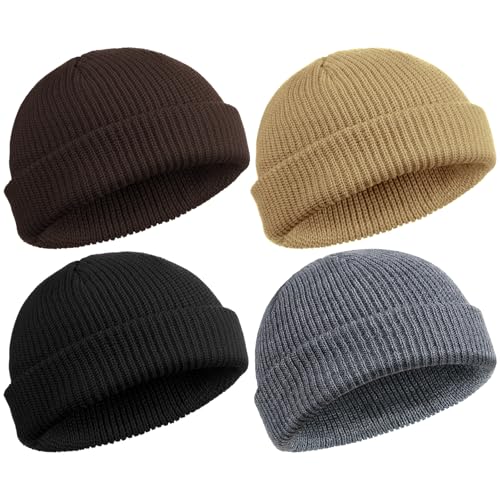 SATINIOR 4 Pieces Trawler Beanie Watch Hat Roll up Edge Skullcap Fisherman Beanie Unisex