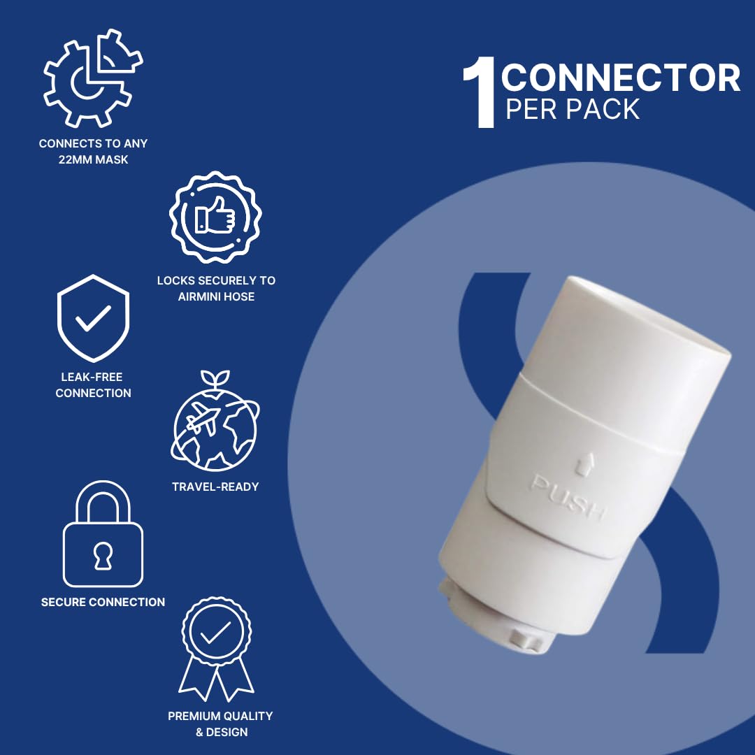 Snugell AirMini Pro Hose Connector – Compatible with AirMini Original Hose and Any 22mm CPAP Nasal or Full Face Mask – Travel-Friendly Adapter for AirMini Tubing – Durable and Easy to Use