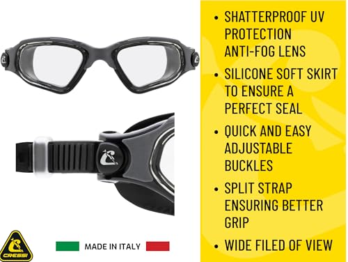 Cressi Clear Eyes Swimming Goggles - Soft Silicone Seal - Anti-Fog & Wide Vision - Impact-Resistant & UV Defense
