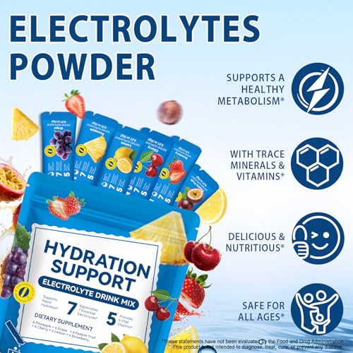 Electrolyte Drink Mix – 24 Stick Packs, Sugar-Free,Dehydration Relief,Hydration Support with 7 Electrolytes & 5 Vitamins –...