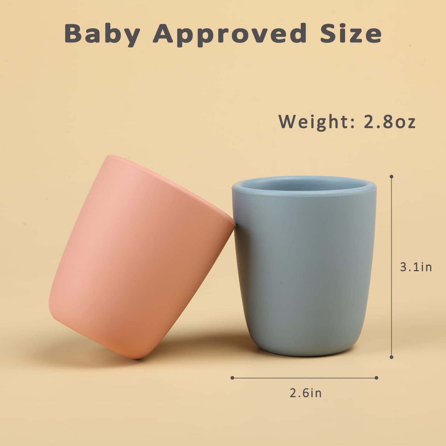 AULEGE Silicone Toddler Cup, 2 Pack BPA Free Silicone Drinking Training Cup for 6 Months+ Babies, 4 fl. oz Tiny Open Cup for Infants (Sand, Light Grey