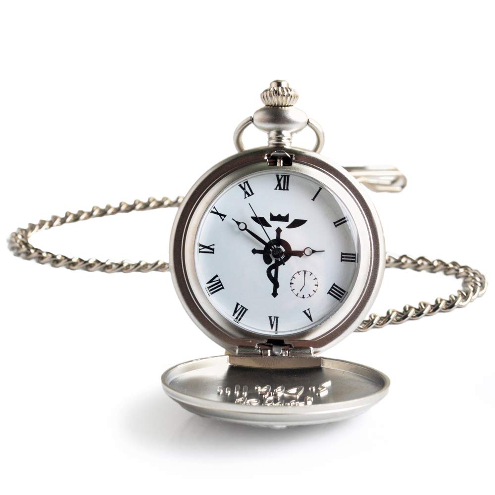 BOSHIYA Fullmetal Alchemist Pocket Watch with Chain Vintage Quartz Pocket Watch for Cosplay Accessories Anime Merch