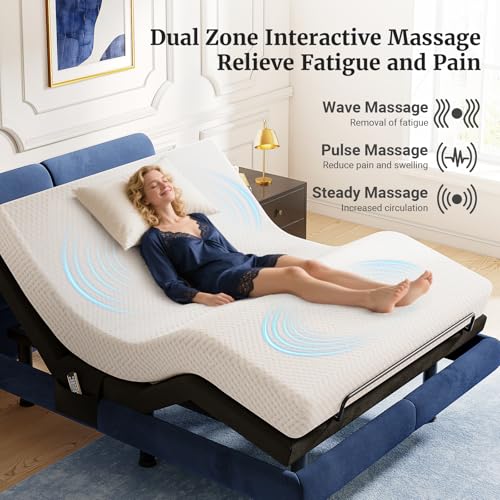 Tami Tami T600 Adjustable Bed Frame Queen Size with Remote & Massage - Electric Beds Bases, Zero Gravity, Dual Side USB, S...