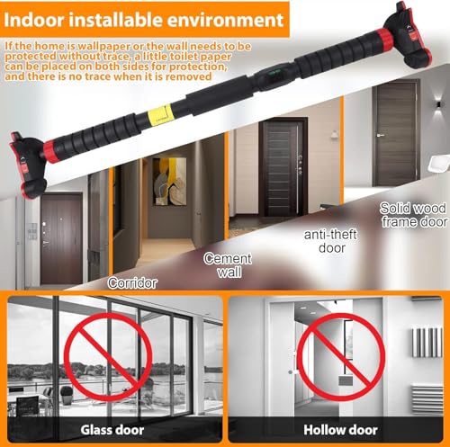 Adjustable Pull Up Bar for Doorway 27-42"with Level Meter,Strength Training Pull-Up Bars, No Screws Needed, Safety Locking...