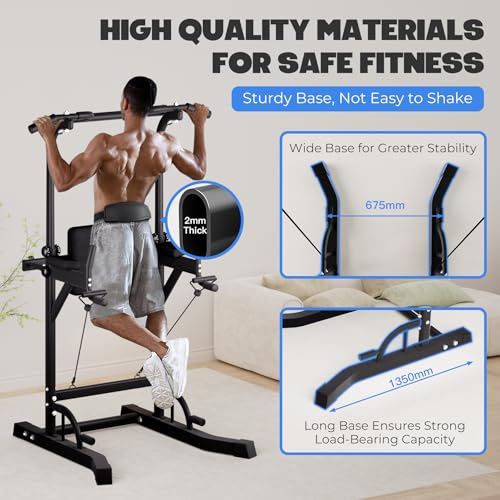 Power Tower Pull Up Dip Station, Heavy Duty Pull Up Station Dip Bar Station Multi-Function Home Gym Strength Training Fitn...