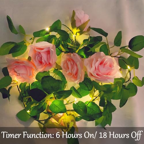 Fielegen 6.56 Feet Artificial Flower String Lights Battery Operated Fake Rose Vine Floral Garland with 20 LED Fairy Light...