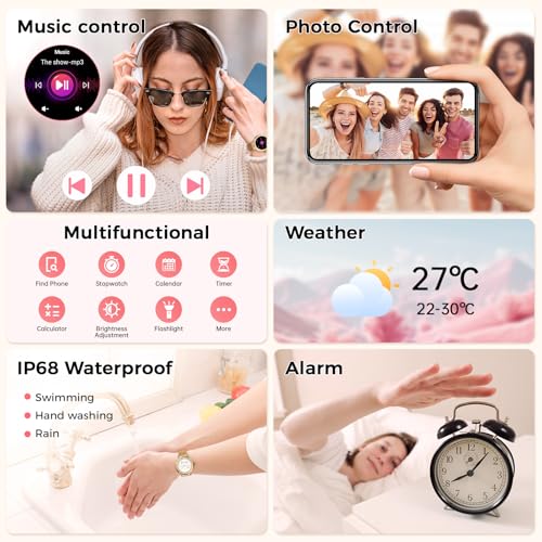 Smart Watch for Women, AMOLED HD Display Fitness Tracker Bluetooth Make/Answer Call, 1.19" Watches with 110+ Sports Modes/...