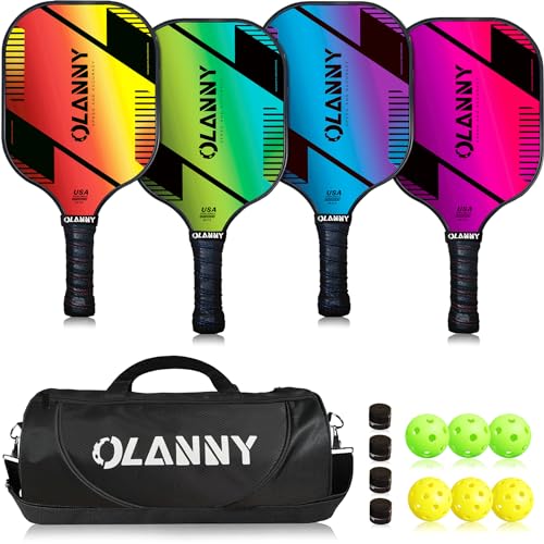 OLANNY Graphite Pickleball Paddles Set- Premium Rackets Fiber Face & Polymer Honeycomb Core Pickleball Set Includes Pickle...