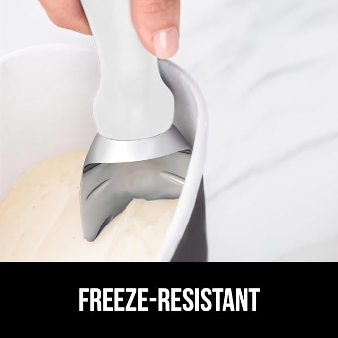 GORILLA GRIP BPA-Free Heavy Duty Ice Cream Scoop, Comfortable Ergonomic Handle, Professional Grade Scooper for Perfect Round Scoops, Spoon Frozen Hard Gelato, Sorbet, Cookie Dough, Kitchen Tool, White