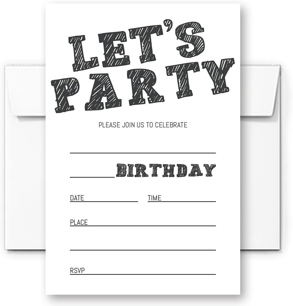 Simple Black and White Birthday Invitations, Birthday Invitations for Boys Teens Kids Girls, Birthday Invitations, Birthday Party Invitations. (Let's Party(020))