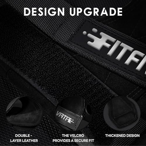 FITFIV Weight Lifting Wrist Strap, Double Leather Weightlifting Wrist Straps for Gym Strength Training, Neoprene Padded Wr...