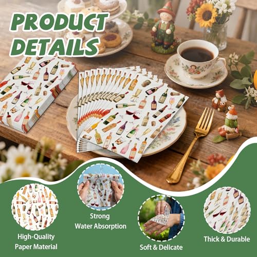 200 Pcs 13x15 Inch Large Wine Cocktail Party Napkins, 2-Ply Soft Absorbent Disposable Dinner Napkins for Wedding Bridal Sh...