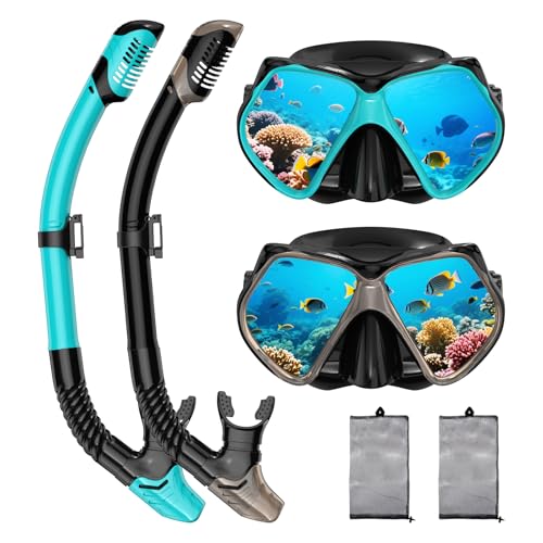 2 Pack Snorkeling Gear for Adults, Dry Snorkel, Mask Set Adult, Diving Scuba Mask, Scuba Gear, Swimming Goggles with Nose ...