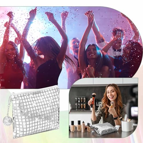 Locmeo 20 Pack Disco Makeup Bags Pop Star Party Favors Portable Glitter Sequin Mirror Cosmetic Organizer with Zipper, Suit...