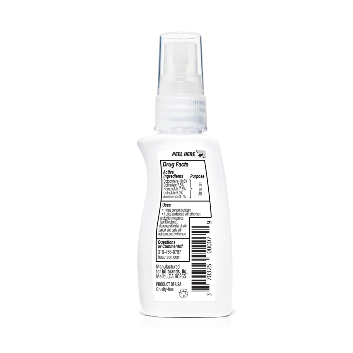 BU SPF 50 Fragrance Free Kids Sunscreen Spray for Face and Body, TSA Travel Size Sunscreen, Clear Non Aeorsol Spray, Non Greasy, Water Resistant and Oil Free, 1 oz (4-pack)