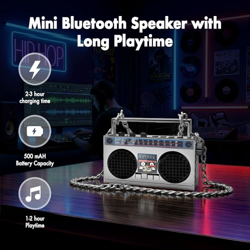 Portable Bluetooth Speakers, Retro Speakers Bluetooth Wireless Wearable Mini Bluetooth Boombox with 27” Neck Chain, FM Rad...