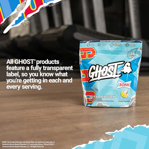 GHOST Hydration Packets, Sonic Ocean Water, 24 Sticks, Electrolyte Powder - Drink Mix Supplement with Magnesium, Potassiu...
