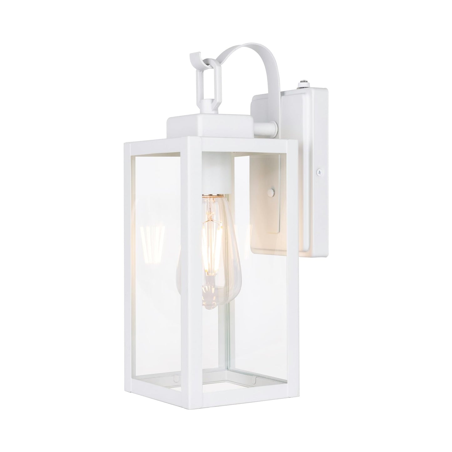 Gruenlich Dusk to Dawn Outdoor Wall Lantern, LED Sconce, Metal Housing, White Finish, E26 Base, Model GR-WL004D2D-WT