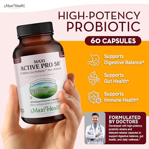 Maxi Health Probiotic Plus Ultimate Prebiotic Advanced Live Probiotics Formula - 50 Billion Live Active Probiotic - 15 Str...