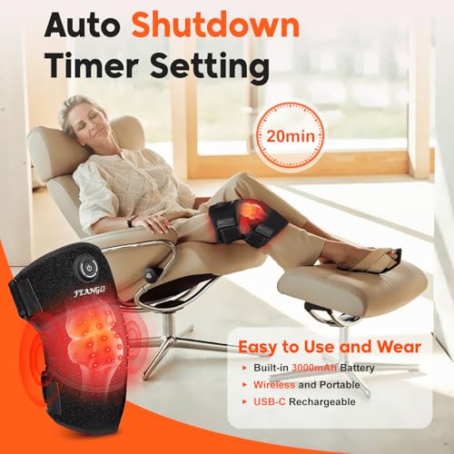 FEANGLI Red Light Therapy for Knee, Heated Knee Brace for Pain Relief, Cordless Infrared Light Therapy Knee Wrap, Infrared...