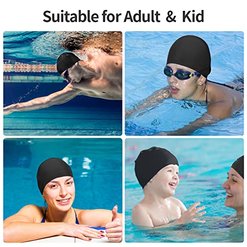 2pcs Cloth Swim Caps for Both Women & Men & Kids Fabric Durable Non-Waterproof Elastic Swimming Pool Cap Bathing Cap for L...