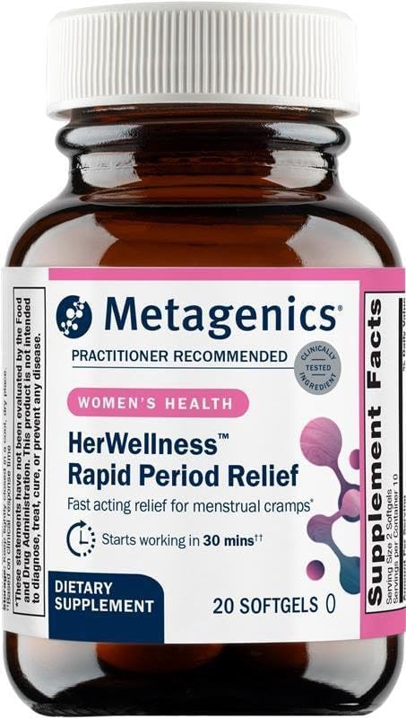 Metagenics HerWellness Rapid Period Relief + HerWellness Recharge Overnight - Quality Herbal Supplement to Support Menstrual Cramps, Back Soreness, Head Tension, & Fatigue - Includes Turmeric & Boswel